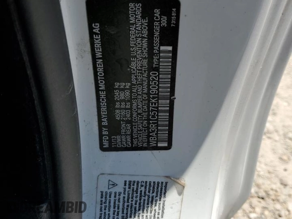 2014 BMW 4 Series 435i z VIN WBA3R1C57EK190520, wystawiony jako Copart lot #52029955 z przebiegiem Nie podano mil oraz Szkoda całkowita • Salvage title. Historia ofert i sprzedaży dostępna na DreamBid. Obrazek 12.