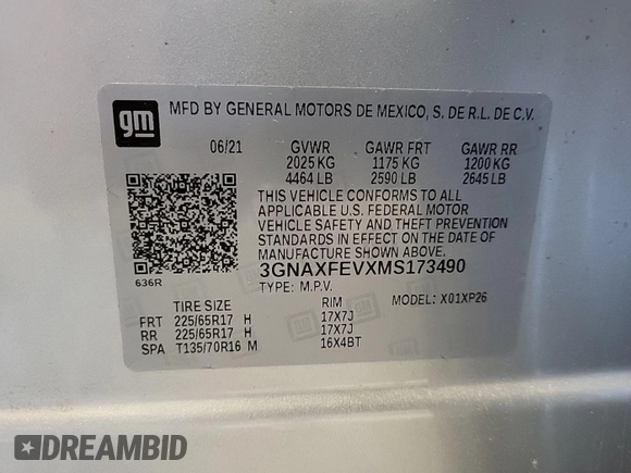 2021 Chevrolet Equinox LS z VIN 3GNAXFEVXMS173490, wystawiony jako IAAI lot #42566229 z przebiegiem 95 995 mil mil oraz . Historia ofert i sprzedaży dostępna na DreamBid. Obrazek 10.