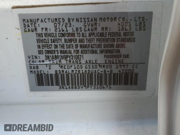 2023 Nissan Sentra SR with VIN 3N1AB8DV9PY310671, listed as a Copart auction lot 88434905 with 12,349 mi miles and Salvage Title. Bid and sale history available at carsss.com. Image 15.
