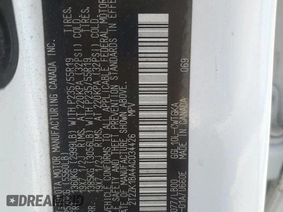 2010 Lexus RX 350 с VIN 2T2ZK1BA4AC034426, выставлен на аукционе Copart как лот 66202615 с пробегом 150 107 миль миль и На запчасти • Non repairable. История ставок и продаж доступна на DreamBid. Изображение 14.