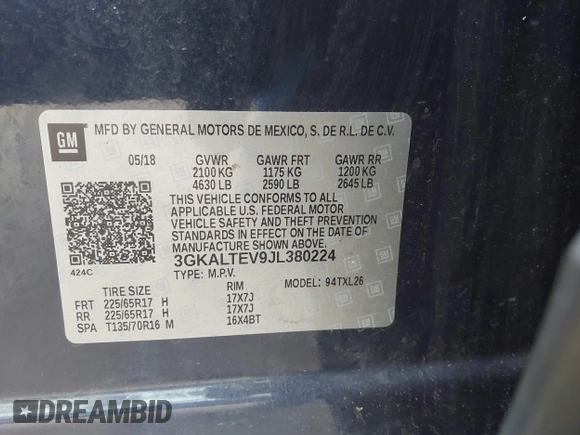 2018 GMC Terrain SLE z VIN 3GKALTEV9JL380224, wystawiony jako IAAI lot #41996361 z przebiegiem 196 507 mil mil oraz . Historia ofert i sprzedaży dostępna na DreamBid. Obrazek 9.