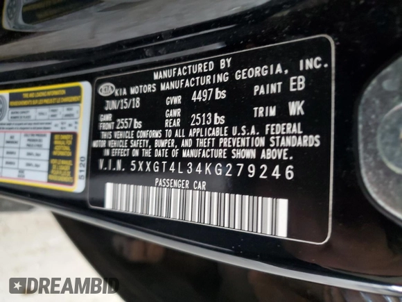 2019 Kia Optima LX with VIN 5XXGT4L34KG279246, listed as a Copart auction lot 51792475 with 127,247 mi miles and Salvage Title. Bid and sale history available at carsss.com. Image 14.