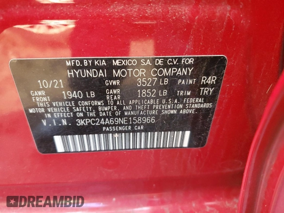 2022 Hyundai Accent SEL with VIN 3KPC24A69NE158966, listed as a Copart auction lot 76944753 with 45,470 mi miles. Bid and sale history available at carsss.com. Image 12.