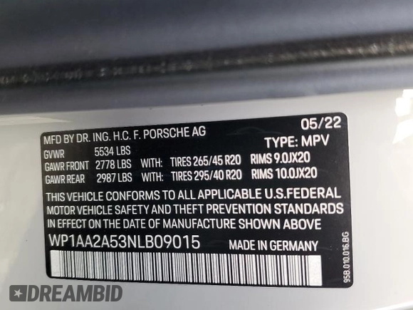 2022 Porsche Macan with VIN WP1AA2A53NLB09015, listed as a Copart auction lot 44997085 with 13,999 mi miles and Salvage title. Bid and sale history available at DreamBid. Image 13.
