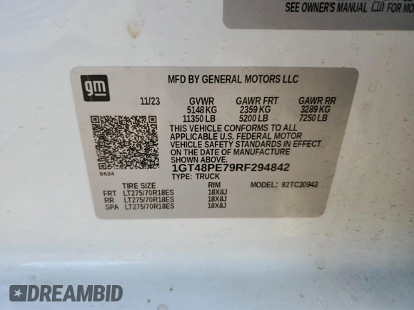 2024 GMC Sierra 1500 with VIN 1GT48PE79RF294842, listed as a Copart auction lot 75484724 with Not Provided miles and Salvage Title. Bid and sale history available at DreamBid. Image 12.