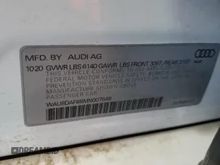 2021 Audi A8 with VIN WAU8DAF88MN007648, listed as a Copart auction lot 81269924 with 32,844 mi miles and Salvage Title. Bid and sale history available at carsss.com. Image 14.