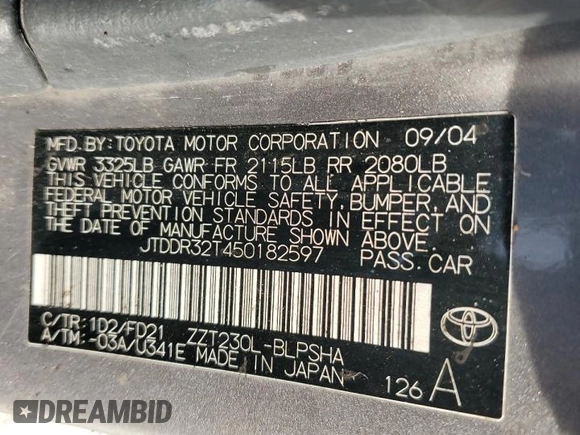 2005 Toyota Celica GT with VIN JTDDR32T450182597, listed as a Copart auction lot 74485074 with 0 mi miles and Salvage Title. Bid and sale history available at carsss.com. Image 13.