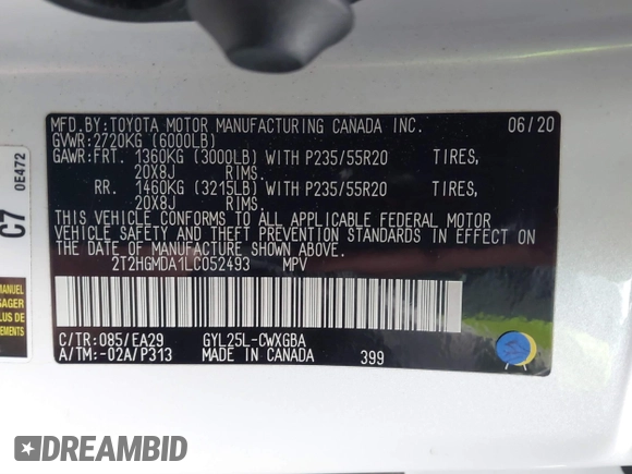 2020 Lexus RX with VIN 2T2HGMDA1LC052493, listed as a IAAI auction lot 41450535 with 63,547 mi miles. Bid and sale history available at carsss.com. Image 9.