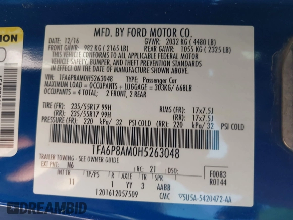 2017 Ford Mustang V6 с VIN 1FA6P8AM0H5263048, выставлен на аукционе IAAI как лот 41903231 с пробегом 77 478 миль миль и . История ставок и продаж доступна на DreamBid. Изображение 9.