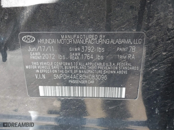 2012 Hyundai Elantra GLS with VIN 5NPDH4AE8CH083096, listed as a IAAI auction lot 41857602 with 87,746 mi miles. Bid and sale history available at carsss.com. Image 9.