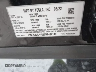 2022 Tesla Model S Plaid with VIN 5YJSA1E65NF484149, listed as a IAAI auction lot 40937538 with 11,459 mi miles and . Bid and sale history available at DreamBid. Image 9.