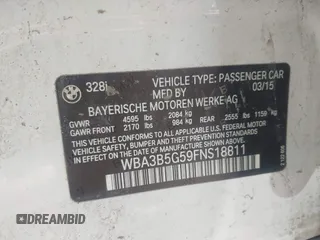 2015 BMW 3 Series 328i xDrive with VIN WBA3B5G59FNS18811, listed as a IAAI auction lot 41867015 with 147,748 mi miles. Bid and sale history available at carsss.com. Image 9.