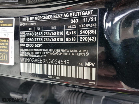 2022 Mercedes-Benz GLC with VIN W1N0G8EB9NG024549, listed as a Copart auction lot 47933395 with 88,259 mi miles and Clean Title. Bid and sale history available at carsss.com. Image 13.