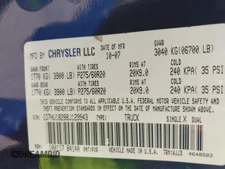 2008 Dodge 1500 SLT with VIN 1D7HU18288J129943, listed as a IAAI auction lot 42137458 with 205,198 mi miles. Bid and sale history available at carsss.com. Image 9.