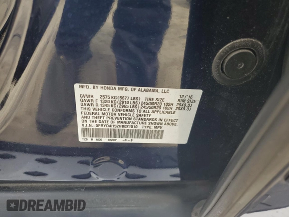 2017 Acura MDX Technology with VIN 5FRYD4H52HB021510, listed as a Copart auction lot 64566505 with 74,695 mi miles and Salvage title. Bid and sale history available at DreamBid. Image 13.