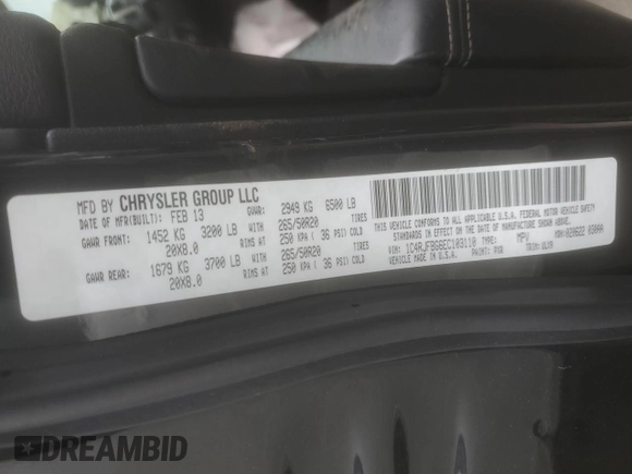 2014 Jeep Grand Cherokee Limited with VIN 1C4RJFBG6EC103110, listed as a Copart auction lot 57455705 with Not provided miles and Salvage title. Bid and sale history available at DreamBid. Image 13.