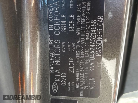 2010 Kia Forte EX with VIN KNAFU4A24A5214688, listed as a Copart auction lot 54973145 with 149,946 mi miles and Clean Title. Bid and sale history available at carsss.com. Image 12.