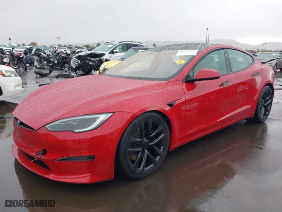 2022 Tesla Model S Plaid with VIN 5YJSA1E61NF485055, listed as a IAAI auction lot 41751134 with 1 mi miles. Bid and sale history available at carsss.com. Image 19.