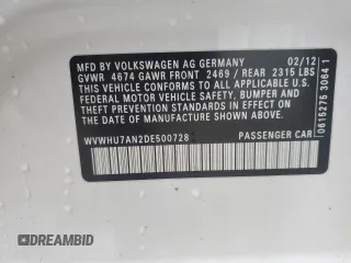 2013 Volkswagen CC VR6 Lux with VIN WVWHU7AN2DE500728, listed as a Copart auction lot 80420134 with 123,161 mi miles and Non Repairable. Bid and sale history available at carsss.com. Image 12.