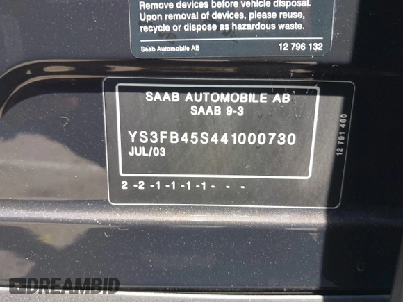 2004 Saab 9-3 Linear z VIN YS3FB45S441000730, wystawiony jako IAAI lot #42235280 z przebiegiem 148 949 mil mil oraz . Historia ofert i sprzedaży dostępna na DreamBid. Obrazek 9.