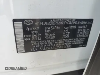 2022 Hyundai Santa Fe Limited with VIN 5NMS44AL2NH455808, listed as a Copart auction lot 45237285 with 51,255 mi miles and Salvage Title. Bid and sale history available at carsss.com. Image 15.