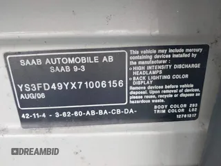 2007 Saab 9-3 z VIN YS3FD49YX71006156, wystawiony jako IAAI lot #41824717 z przebiegiem 95 136 mil mil oraz . Historia ofert i sprzedaży dostępna na DreamBid. Obrazek 9.