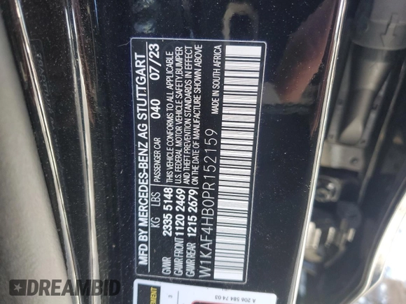 2023 Mercedes-Benz C 300 with VIN W1KAF4HB0PR152159, listed as a Copart auction lot 87599845 with Not Provided miles and Clean Title. Bid and sale history available at DreamBid. Image 12.