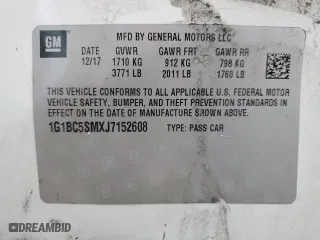 2018 Chevrolet Cruze LS with VIN 1G1BC5SMXJ7152608, listed as a Copart auction lot 50142155 with 105,766 mi miles and Non Repairable. Bid and sale history available at carsss.com. Image 13.