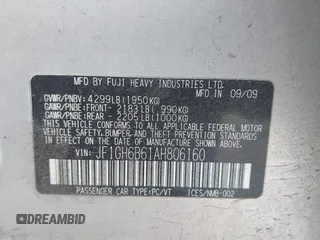 2010 Subaru Impreza i Premium с VIN JF1GH6B61AH806160, выставлен на аукционе IAAI как лот 41579946 с пробегом 153 795 миль миль и . История ставок и продаж доступна на DreamBid. Изображение 9.