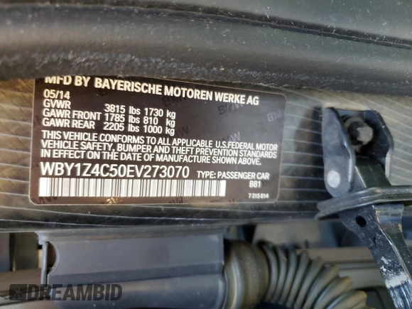 2014 BMW i3 with VIN WBY1Z4C50EV273070, listed as a Copart auction lot 66136085 with 84,455 mi miles and Salvage title. Bid and sale history available at DreamBid. Image 12.