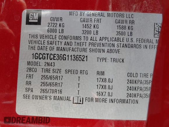 2016 Chevrolet Colorado 4WD LT с VIN 1GCGTCE36G1136521, выставлен на аукционе IAAI как лот 42297511 с пробегом 45 176 миль миль и . История ставок и продаж доступна на DreamBid. Изображение 9.