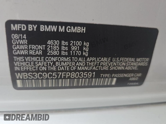 2015 BMW M3 z VIN WBS3C9C57FP803591, wystawiony jako Copart lot #59972975 z przebiegiem 183 051 mil mil oraz Czysty tytuł • Clean title. Historia ofert i sprzedaży dostępna na DreamBid. Obrazek 10.