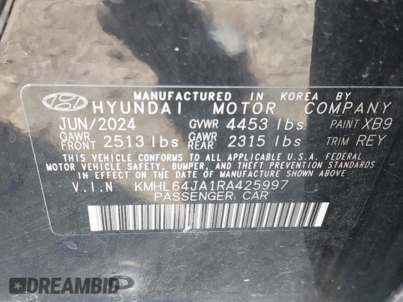 2024 Hyundai Sonata SEL z VIN KMHL64JA1RA425997, wystawiony jako IAAI lot #42489381 z przebiegiem 21 474 mil mil oraz . Historia ofert i sprzedaży dostępna na DreamBid. Obrazek 9.