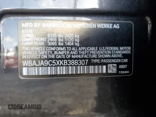 2019 BMW 5 Series 530e iPerformance with VIN WBAJA9C5XKB388307, listed as a Copart auction lot 49182735 with 73,819 mi miles and Salvage Title. Bid and sale history available at carsss.com. Image 14.