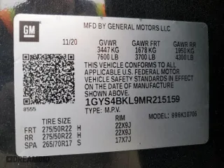 2021 Cadillac Escalade Premium Luxury with VIN 1GYS4BKL9MR215159, listed as a Copart auction lot 48577415 with 50,773 mi miles and Salvage Title. Bid and sale history available at carsss.com. Image 13.