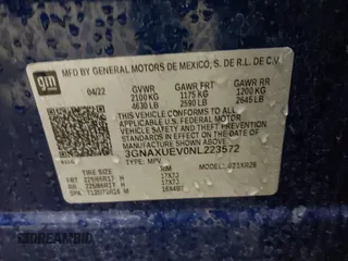 2022 Chevrolet Equinox LT with VIN 3GNAXUEV0NL223572, listed as a IAAI auction lot 42002502 with 20,170 mi miles and . Bid and sale history available at DreamBid. Image 9.