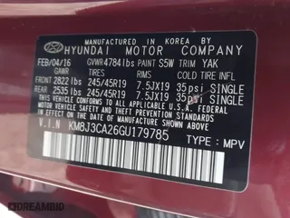 2016 Hyundai Tucson Eco with VIN KM8J3CA26GU179785, listed as a IAAI auction lot 41697664 with 110,975 mi miles. Bid and sale history available at carsss.com. Image 9.