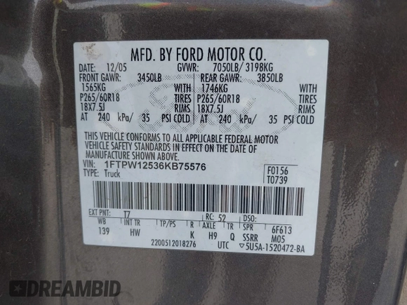 2006 Ford F-150 XLT with VIN 1FTPW12536KB75576, listed as a IAAI auction lot 42136498 with 165,337 mi miles. Bid and sale history available at carsss.com. Image 9.