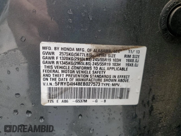 2014 Acura MDX Technology with VIN 5FRYD4H48EB027573, listed as a Copart auction lot 58791185 with 172,694 mi miles and Salvage title. Bid and sale history available at DreamBid. Image 13.