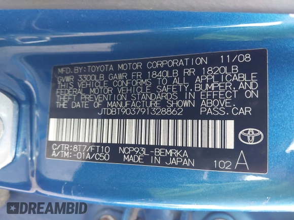 2009 Toyota Yaris z VIN JTDBT903791328862, wystawiony jako IAAI lot #42327669 z przebiegiem 160 747 mil mil oraz . Historia ofert i sprzedaży dostępna na DreamBid. Obrazek 9.
