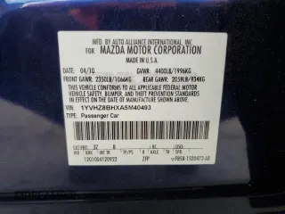 2010 Mazda 6 i Sport with VIN 1YVHZ8BHXA5M40493, listed as a Copart auction lot 50880105 with 195,908 mi miles and Salvage Title. Bid and sale history available at carsss.com. Image 12.
