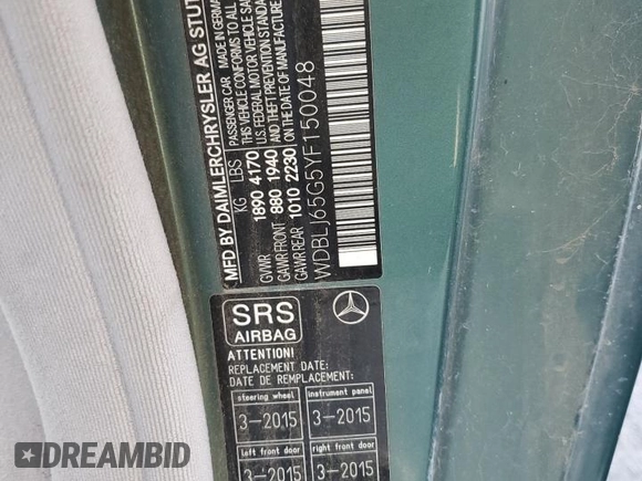 2000 Mercedes-Benz CLK 320/430 with VIN WDBLJ65G5YF150048, listed as a Copart auction lot 86574904 with 183,709 mi miles and Clean Title. Bid and sale history available at DreamBid. Image 12.