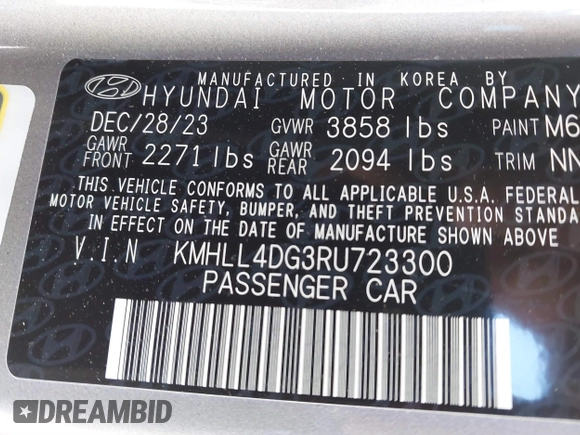 2024 Hyundai Elantra SE with VIN KMHLL4DG3RU723300, listed as a IAAI auction lot 41640311 with 20,059 mi miles and . Bid and sale history available at DreamBid. Image 9.