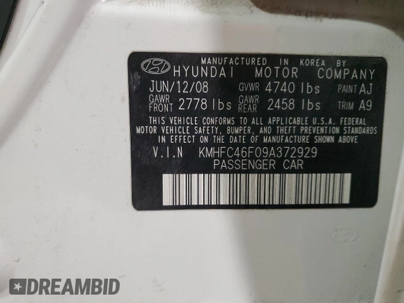 2009 Hyundai Azera Limited z VIN KMHFC46F09A372929, wystawiony jako Copart lot #88455705 z przebiegiem 111 222 mil mil oraz Szkoda całkowita • Salvage title. Historia ofert i sprzedaży dostępna na DreamBid. Obrazek 14.