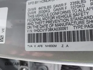 2019 Honda Accord Sport with VIN 1HGCV1F38KA030061, listed as a IAAI auction lot 41712893 with Not Provided miles and . Bid and sale history available at carsss.com. Image 9.