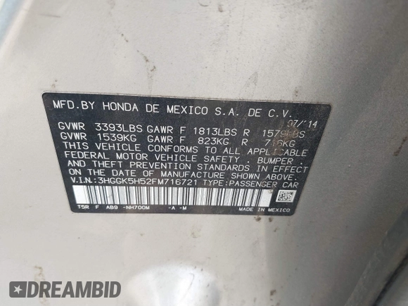 2015 Honda Fit LX с VIN 3HGGK5H52FM716721, выставлен на аукционе IAAI как лот 41908397 с пробегом 118 716 миль миль и . История ставок и продаж доступна на DreamBid. Изображение 9.