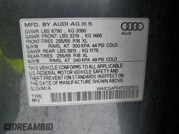 2015 Audi Q7 3.0T Premium with VIN WA1CGAFE4FD026520, listed as a Copart auction lot 44935935 with 128,856 mi miles and Salvage Title. Bid and sale history available at carsss.com. Image 13.