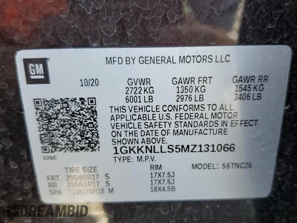 2021 GMC Acadia AT4 with VIN 1GKKNLLS5MZ131066, listed as a Copart auction lot 53032775 with 43,072 mi miles and Non repairable. Bid and sale history available at DreamBid. Image 14.