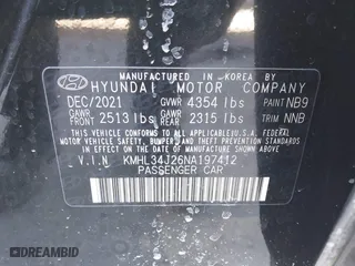 2022 Hyundai Sonata Limited with VIN KMHL34J26NA197412, listed as a IAAI auction lot 41371825 with 65,226 mi miles. Bid and sale history available at carsss.com. Image 9.