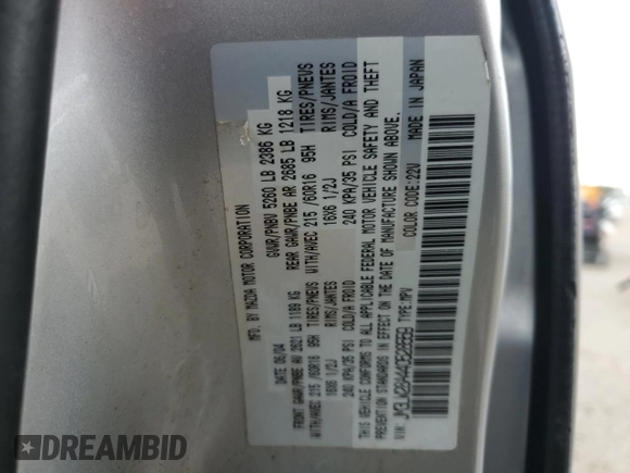 2004 Mazda MPV LX with VIN JM3LW28A440528559, listed as a Copart auction lot 51021245 with 117,382 mi miles and Salvage Title. Bid and sale history available at carsss.com. Image 13.